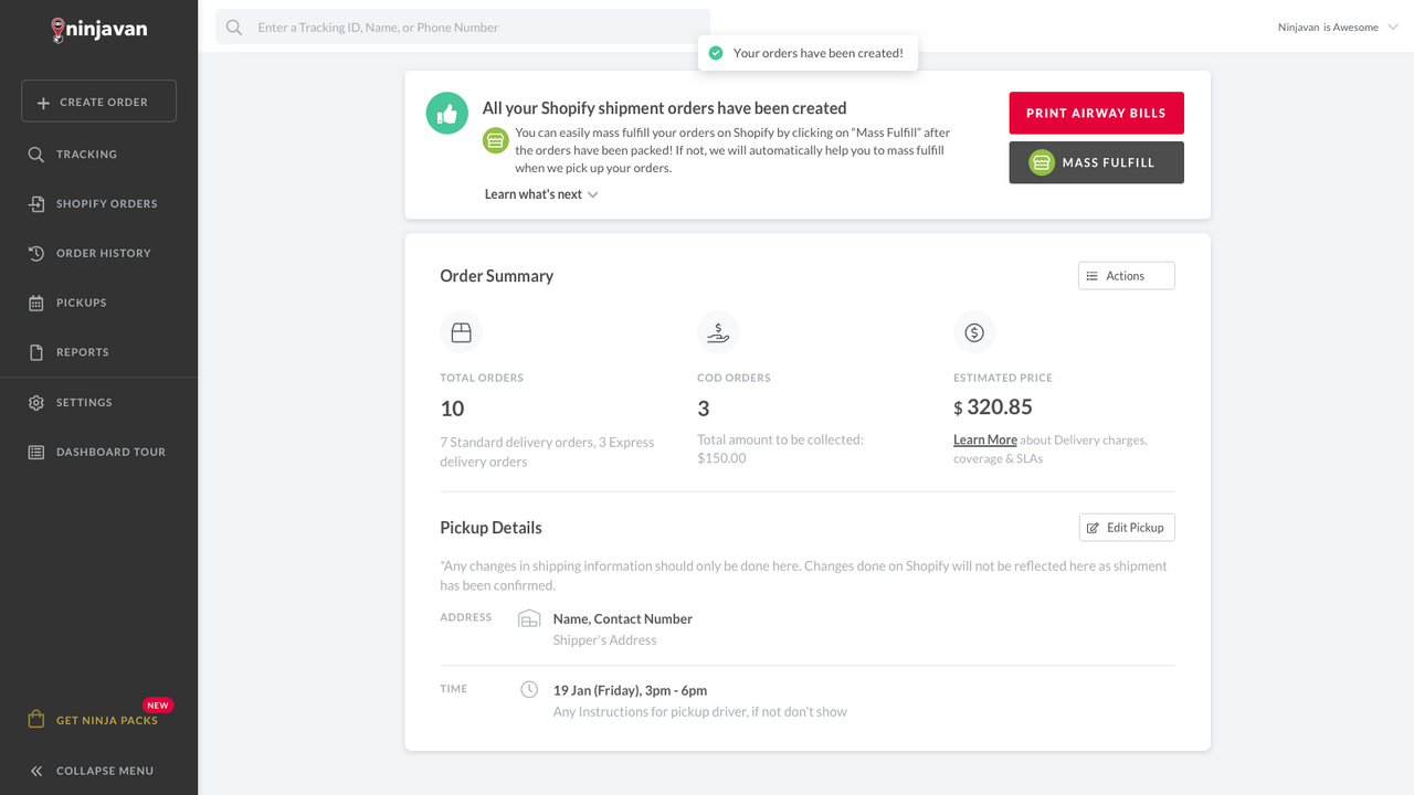 Fulfill your orders on Shopify on Ninja Dashboard