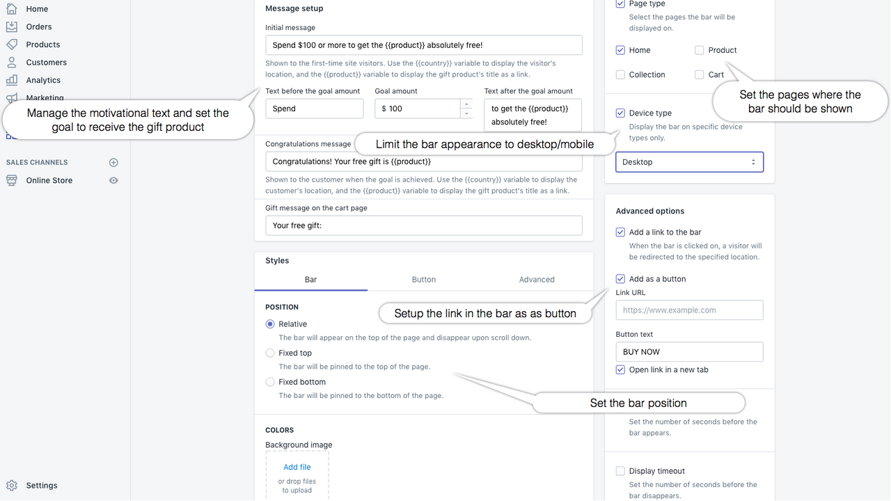 Sales Motivation Bar - Backend / Admin settings