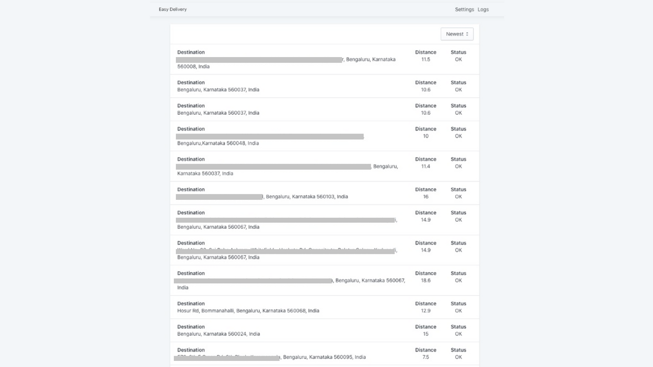 logs page to show all local delivery results