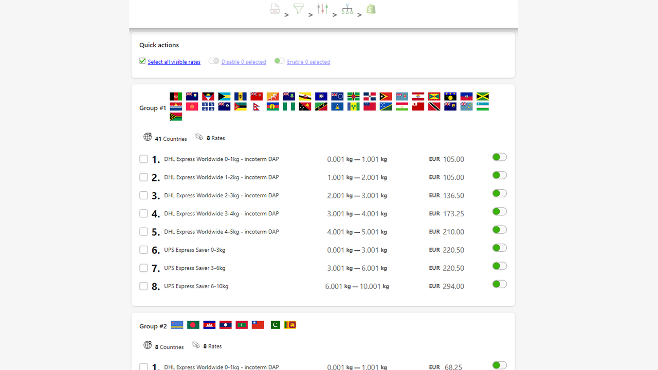 Review you shipping zones, enable/disable rates.