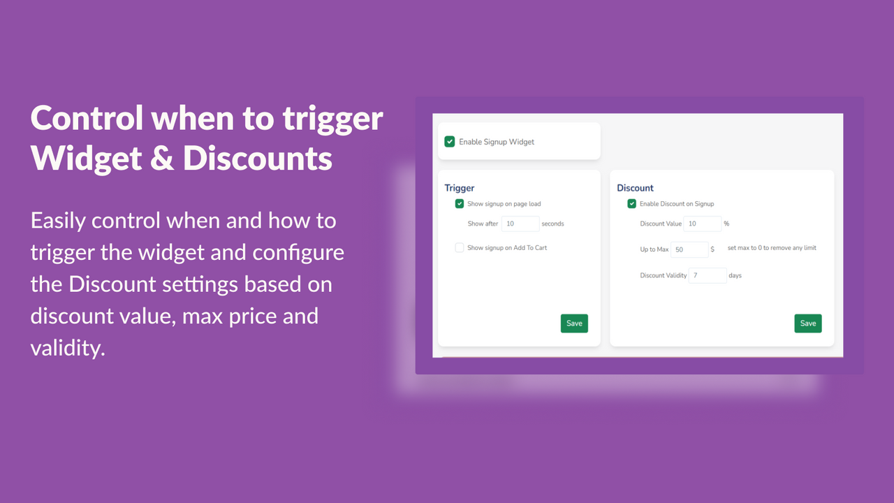 Control when to trigger widget and discounts