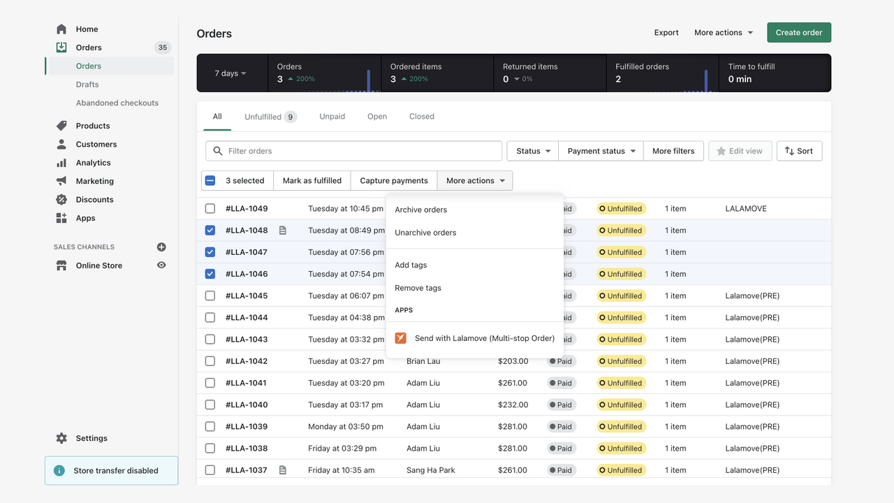 Batch orders by placing them as one delivery