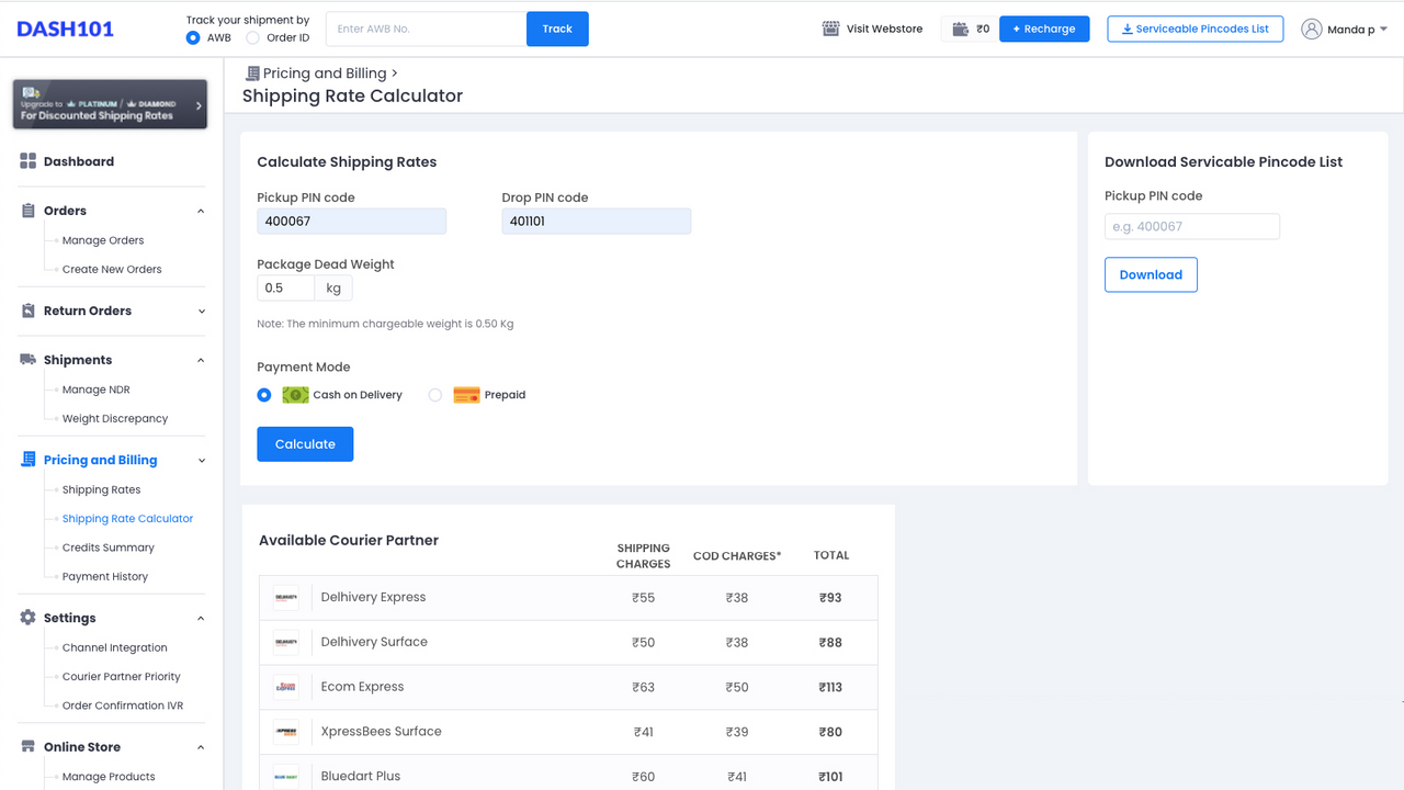 Shipping Rate Calculator