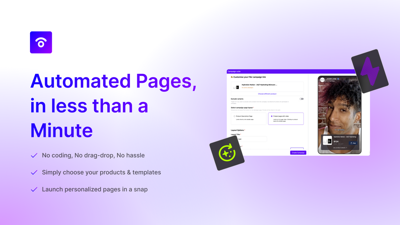 Quick Templates, Automated Landing Pages, No drag and drop