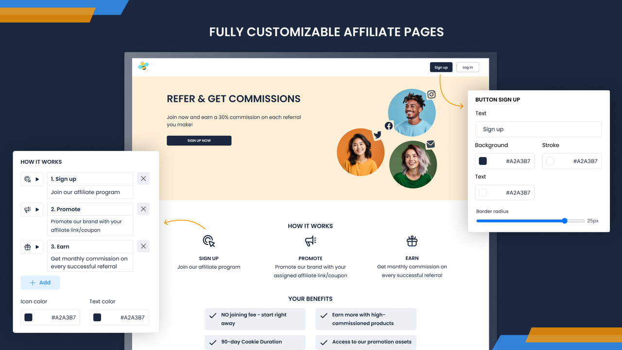 Fully customizable affiliate signup to attract more influencers