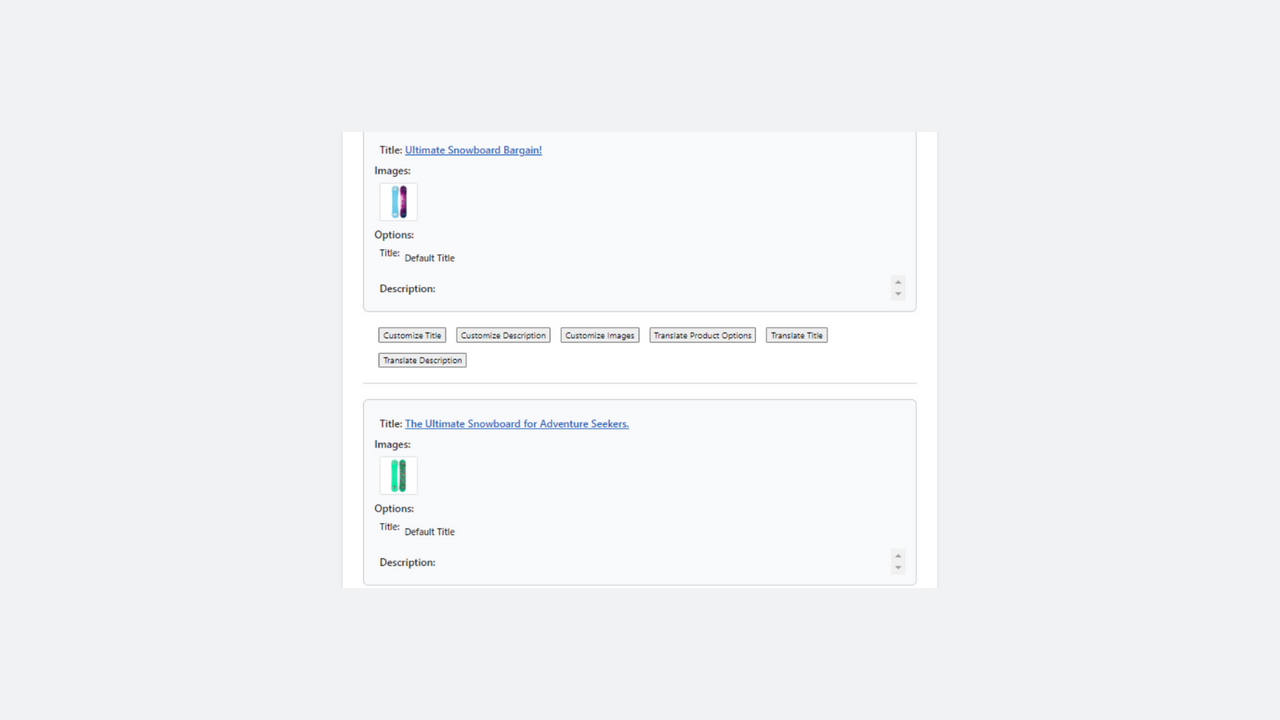 An image showing products options listed within the Leobot app