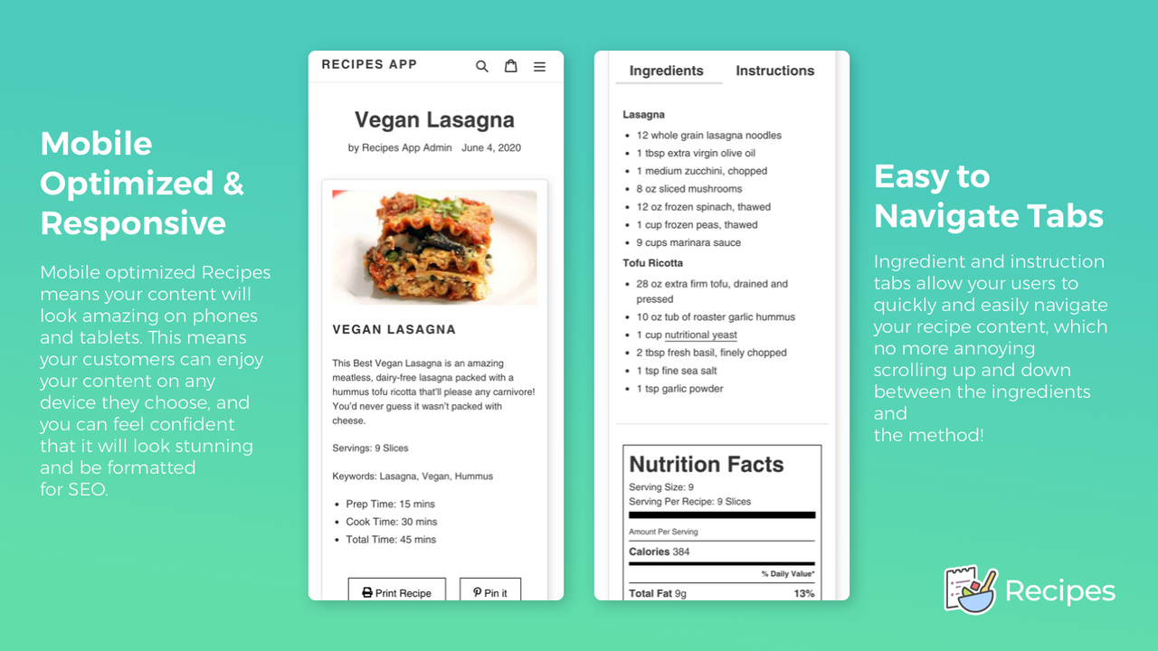 Your recipes will look stunning on mobile and be easy to use.