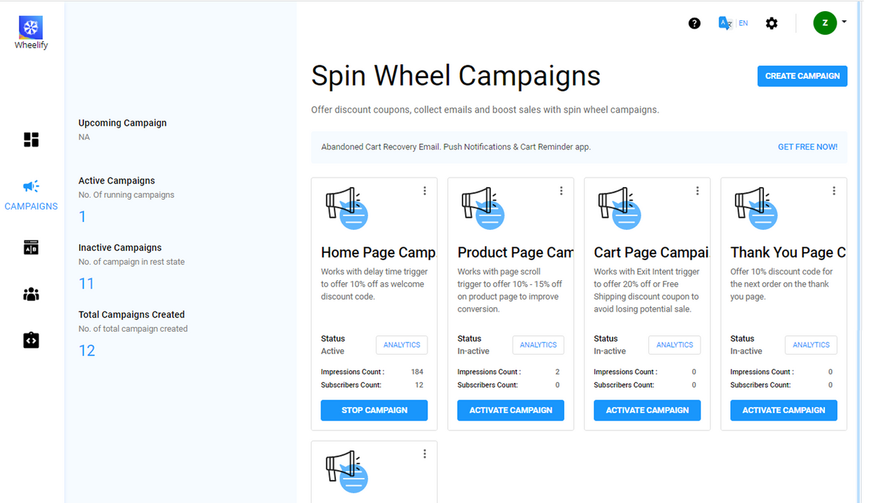 Spin wheel campaigns