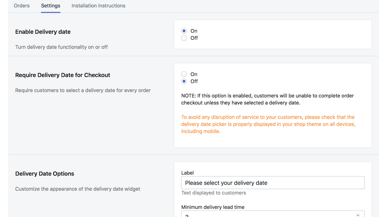 settings page snippet