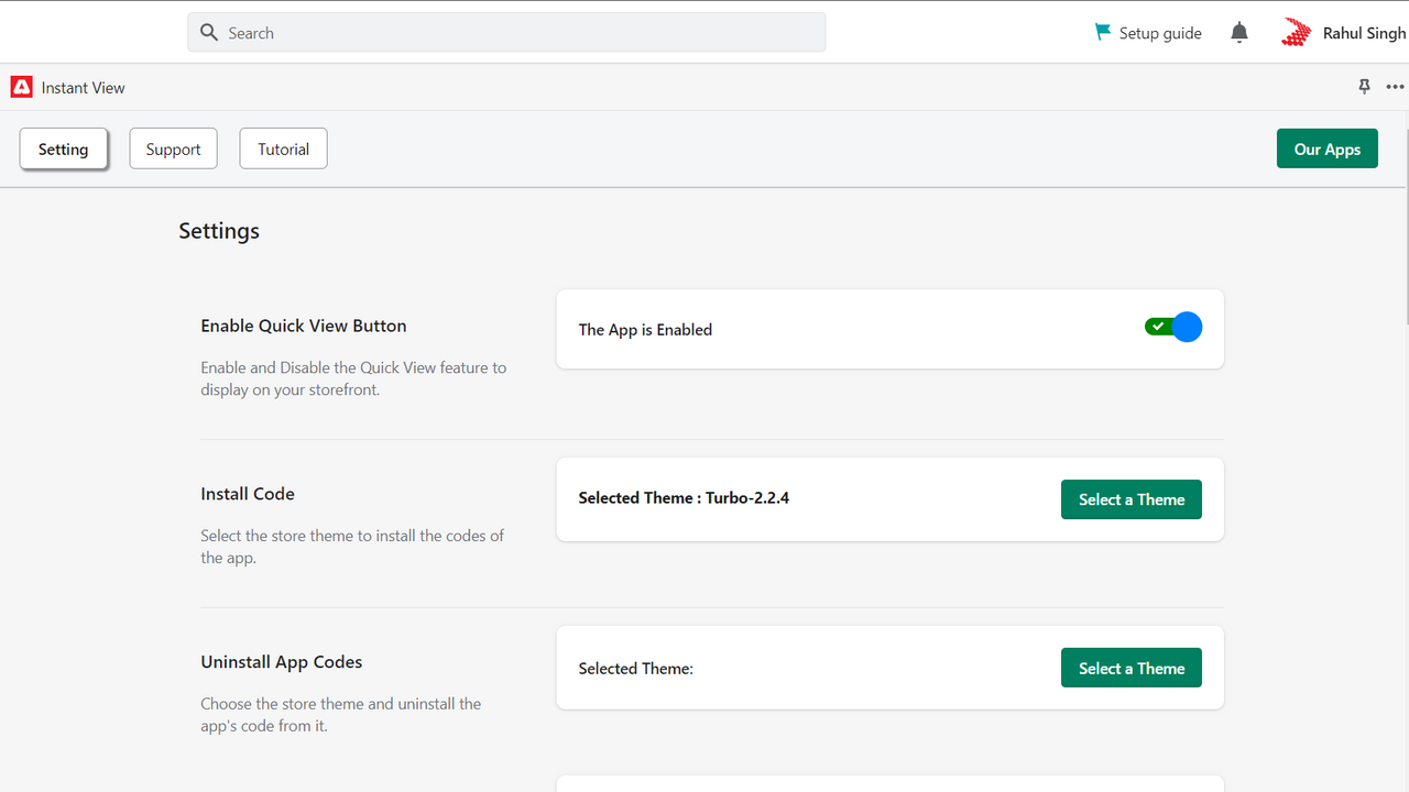 General settings page