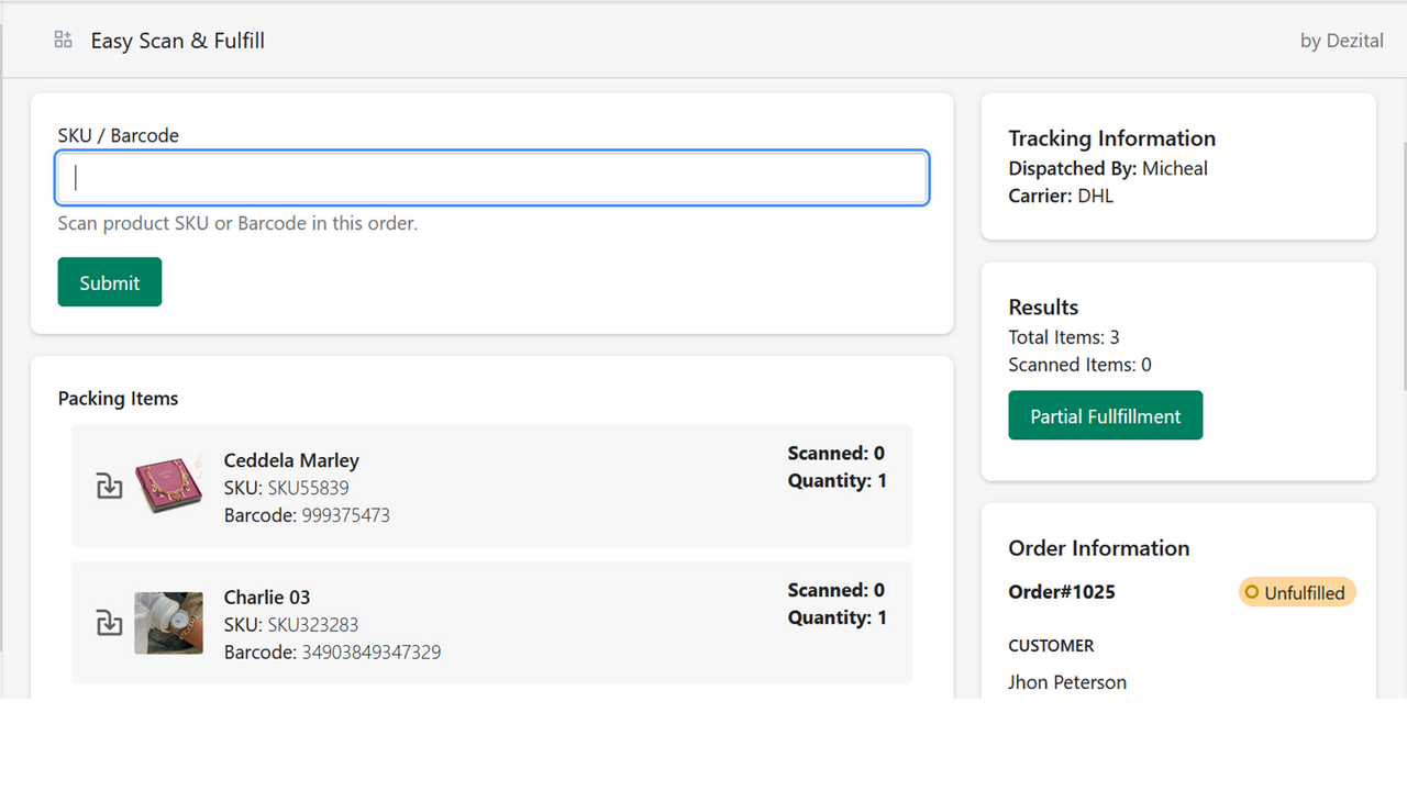 scan products for correct packing