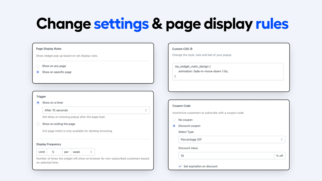 Change settings & page display rules