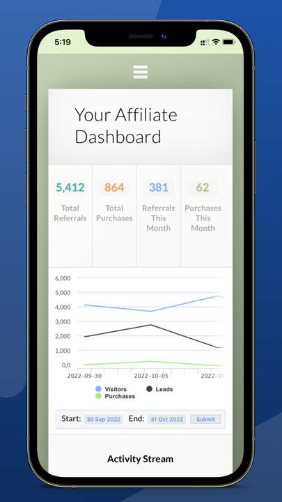 Mobile Affiliate Dashboard