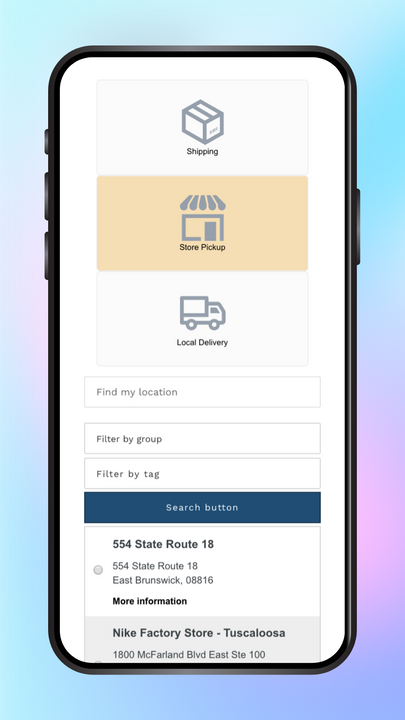 Store locator on mobile