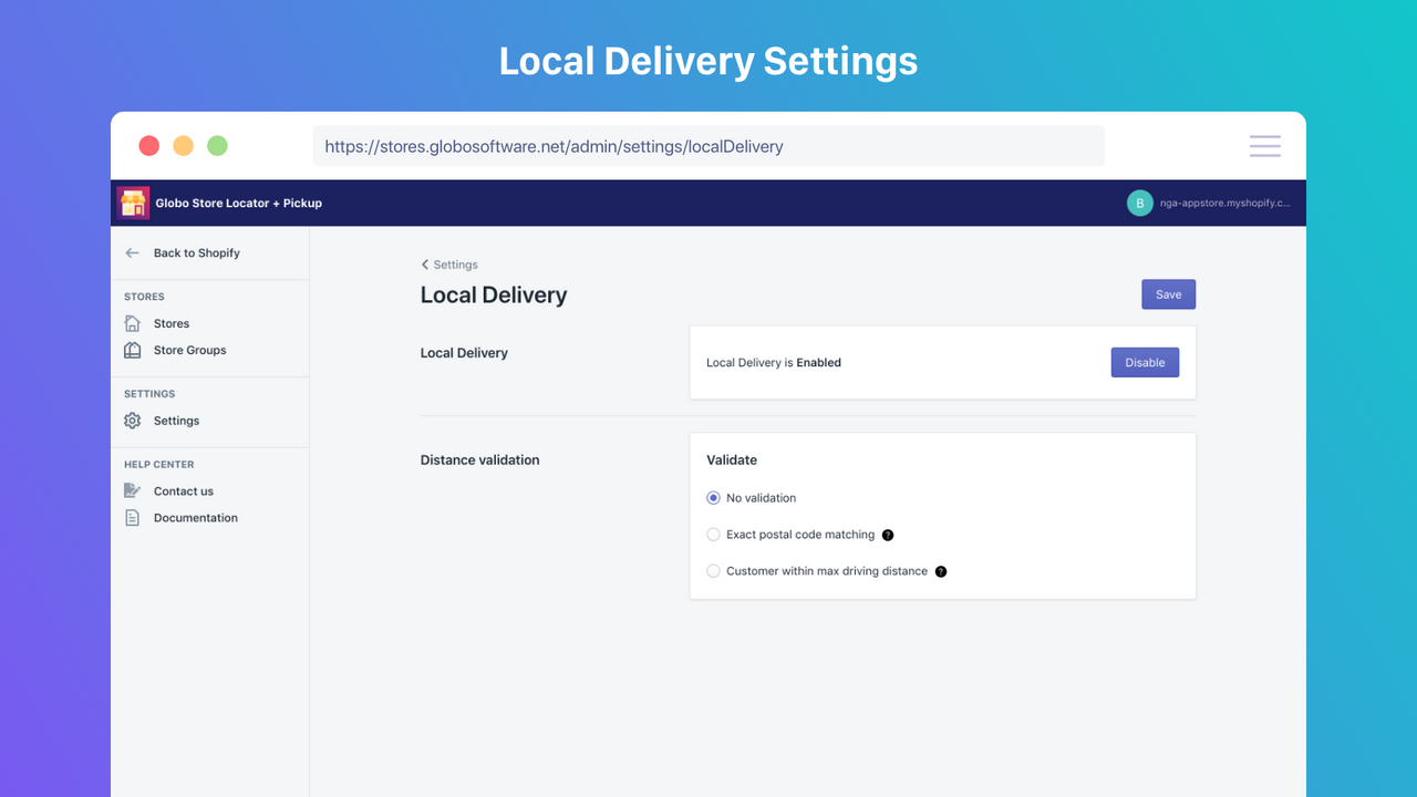 Settings of Local delivery in Backend