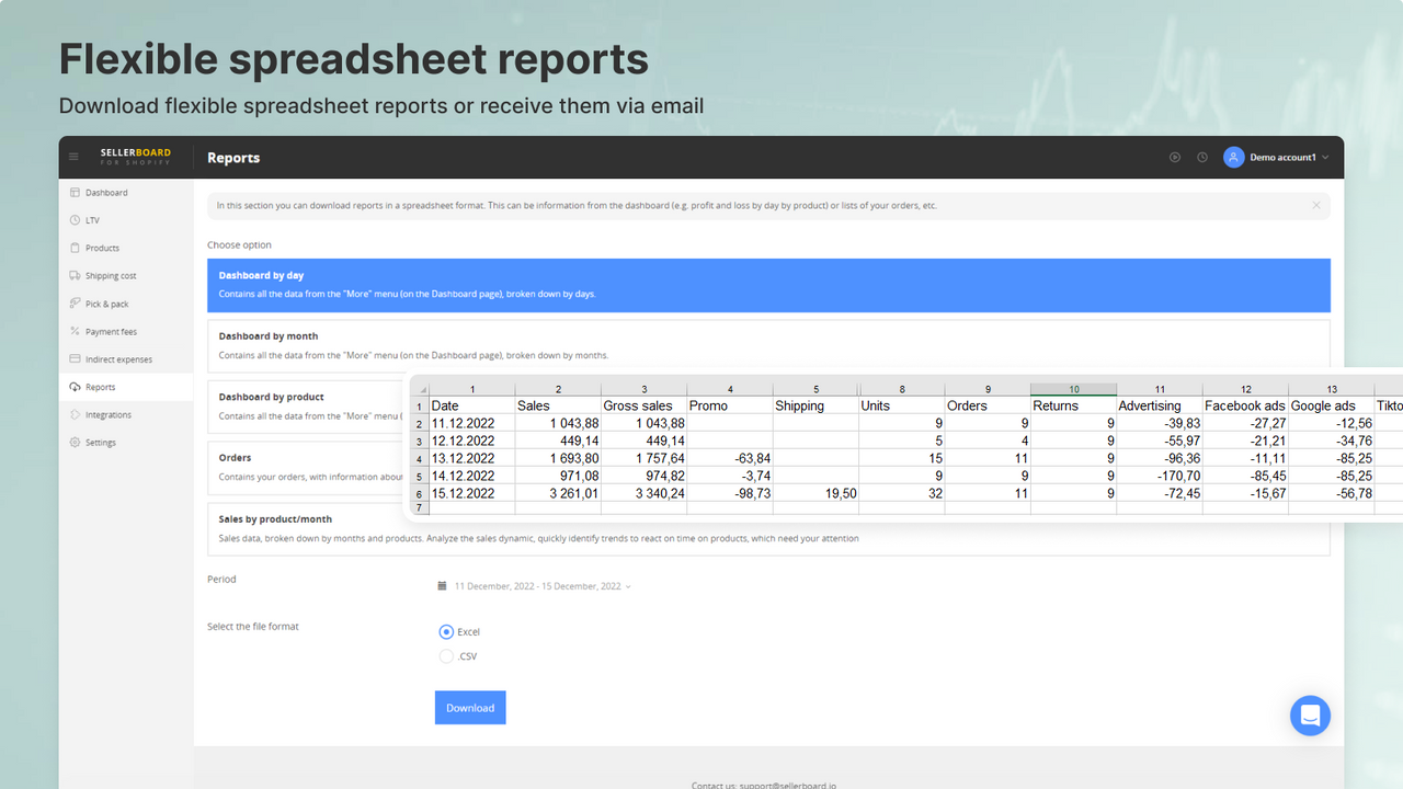 Flexible spreadsheet reports