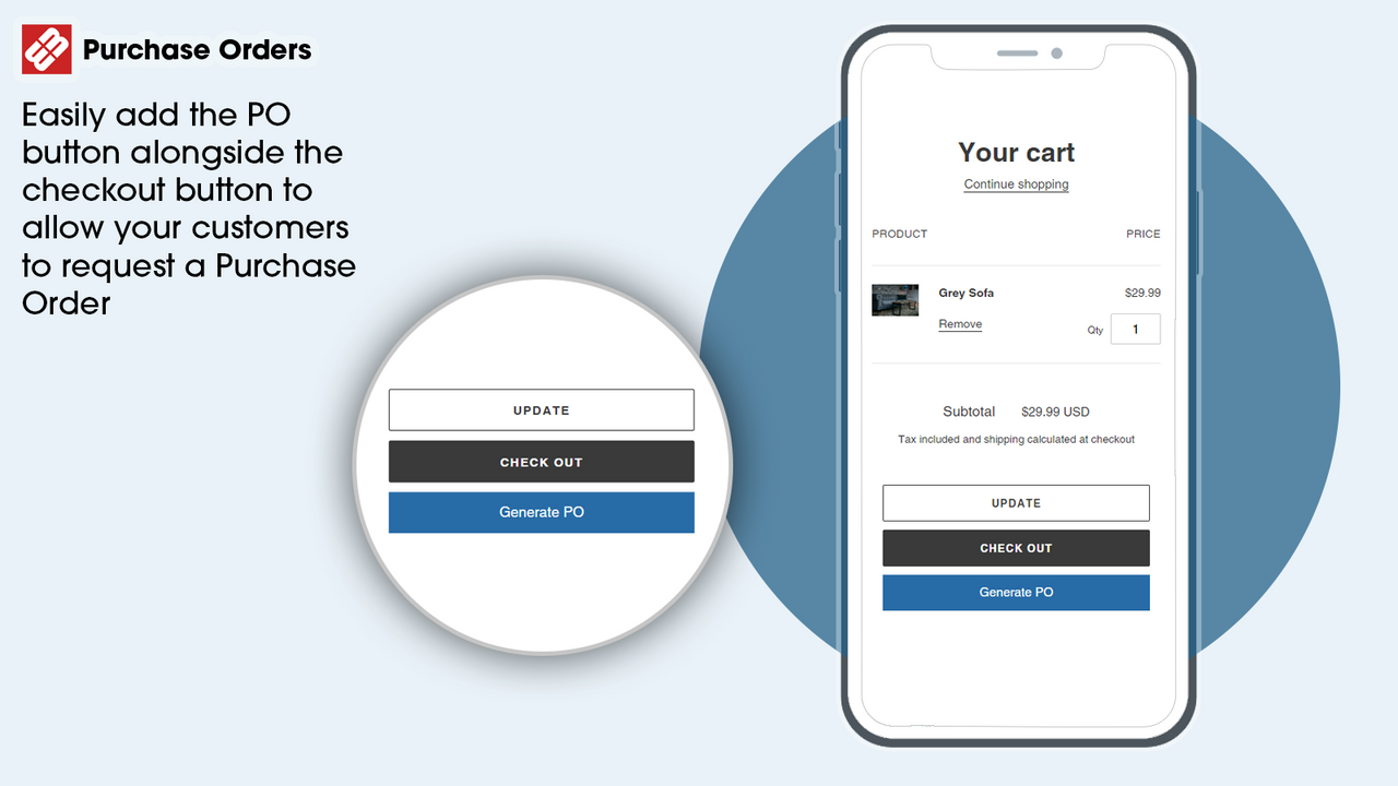 Purchase order button in mobile cart