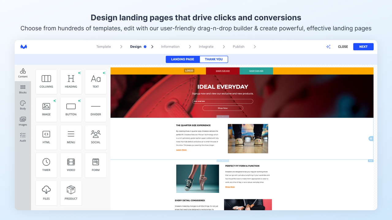 Landing pages that drive clicks & conversions