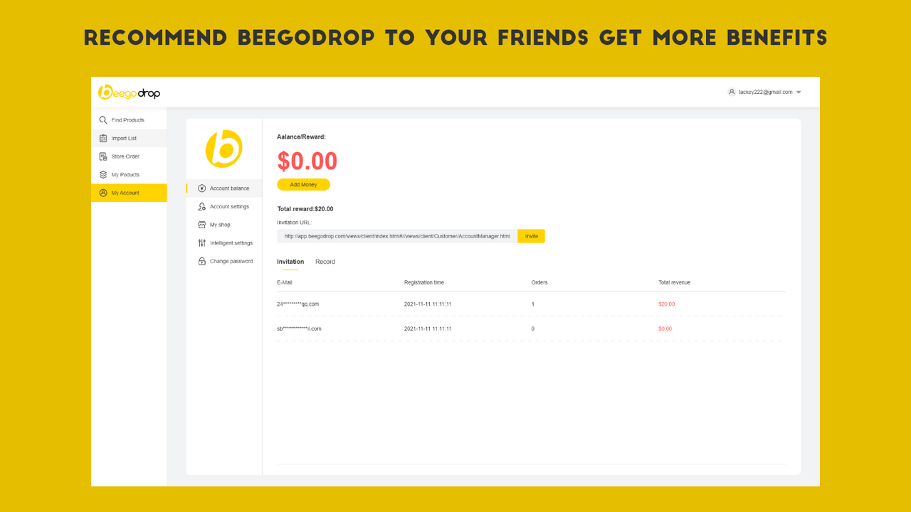 Recommend beegodrop to your friends get more benefits