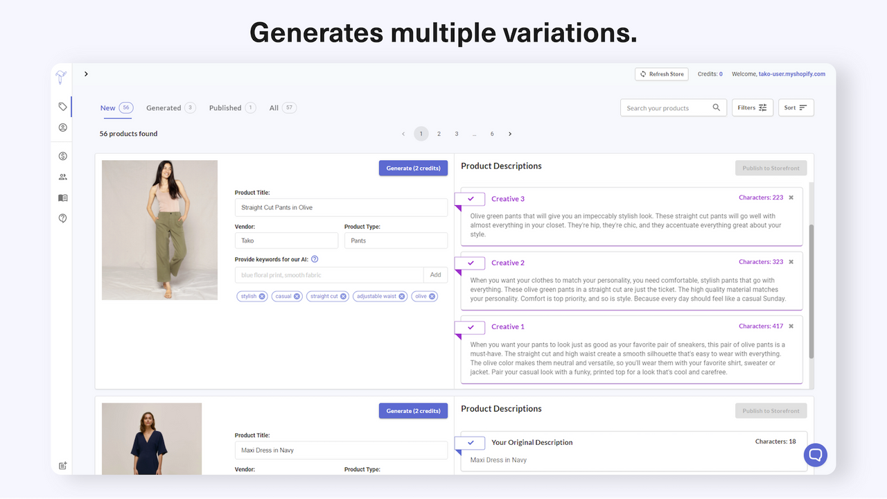 Generate a few different description variations for each product