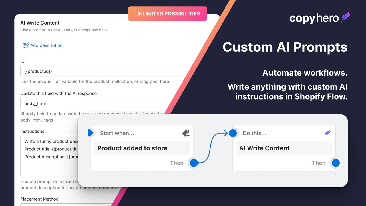 CopyHero Custom AI Shopify App - Auto Prompt & Instructions