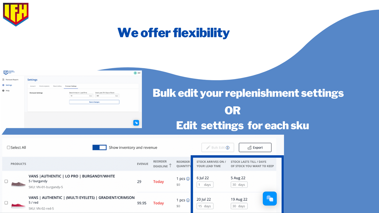 Inventory Forecasting hero- bulk edit replenishment qty