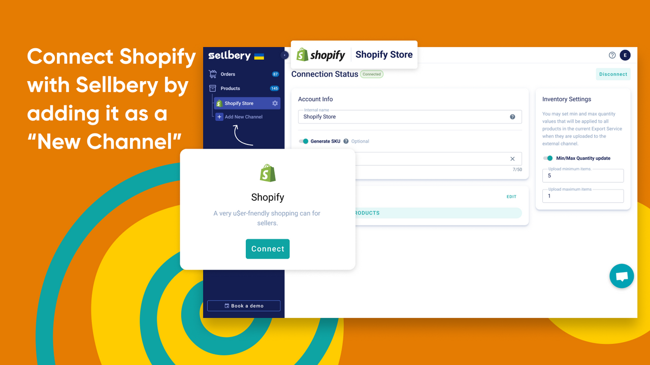 Connect Shopify with Sellbery by adding it as a “New Service”