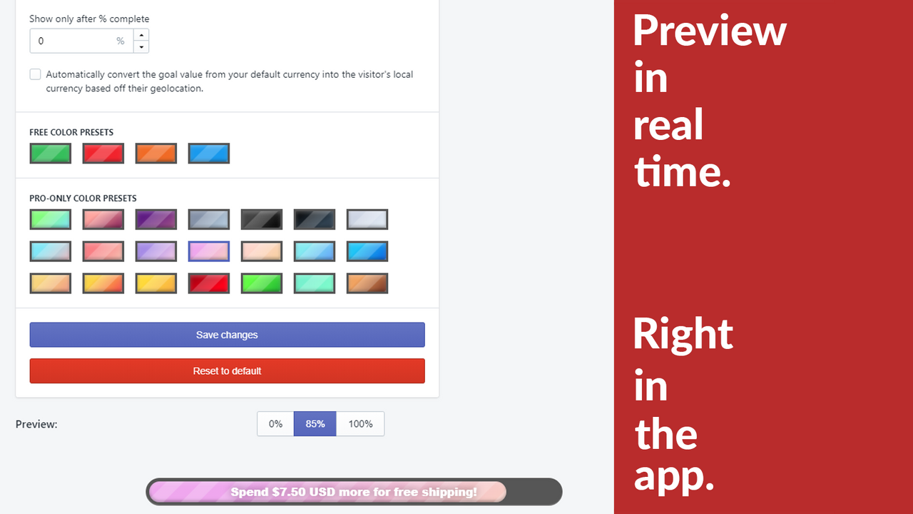 Free Shipping Goal Bar live preview