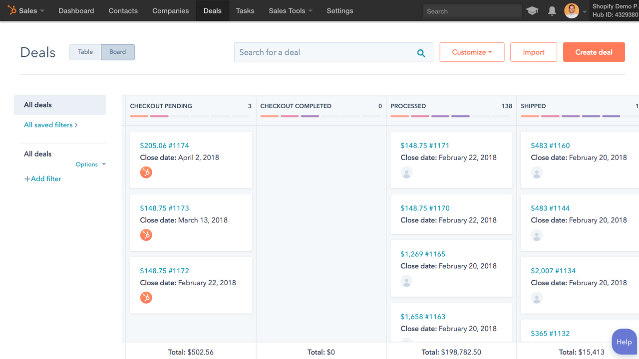 HubSpot Shopify Pipeline