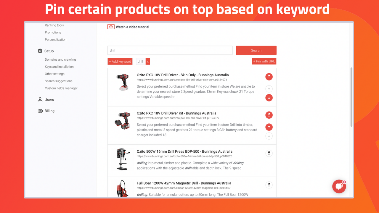 Pin certain products on top based on keyword