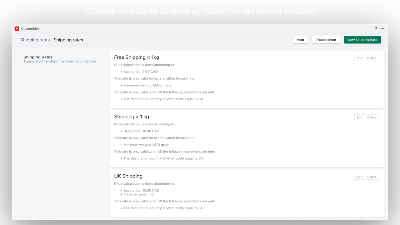 Stack multiple shipping rates