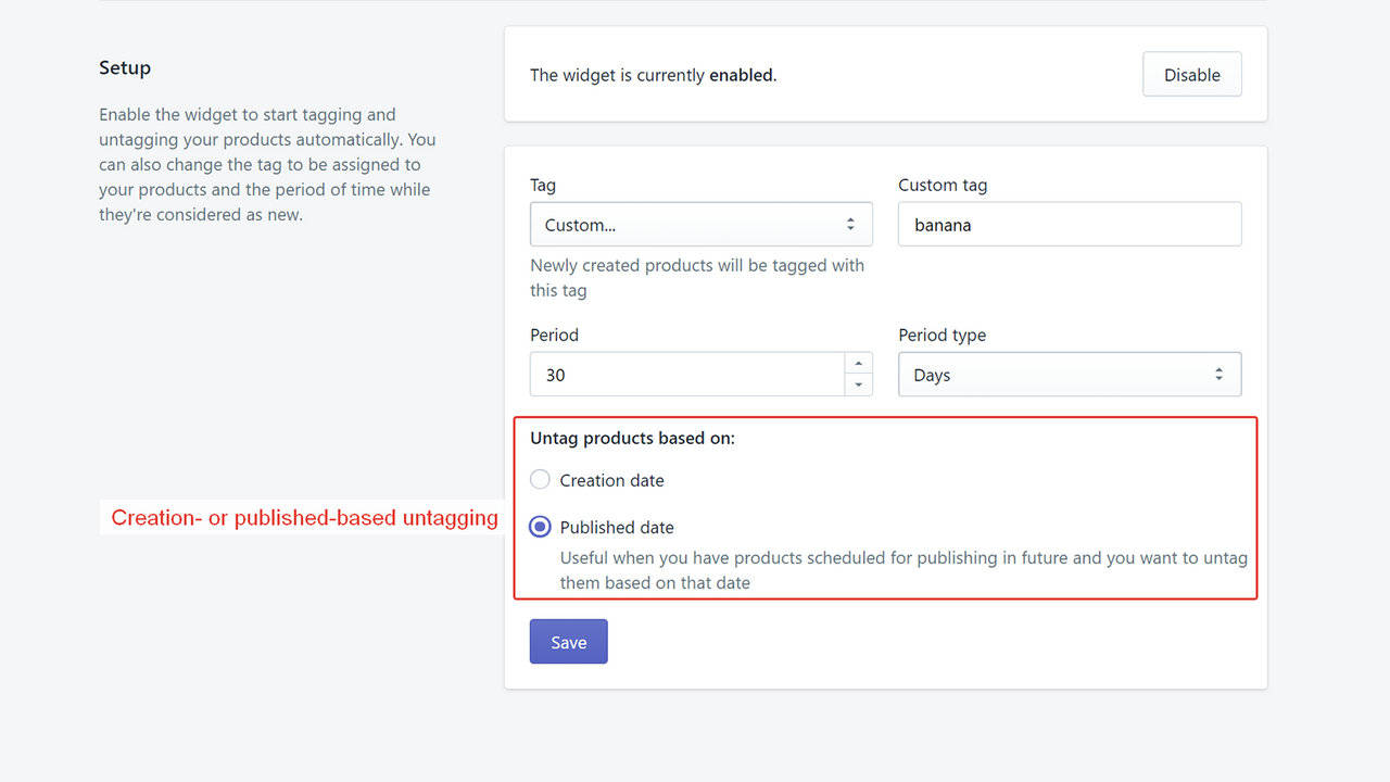 Creation- or published-based untagging