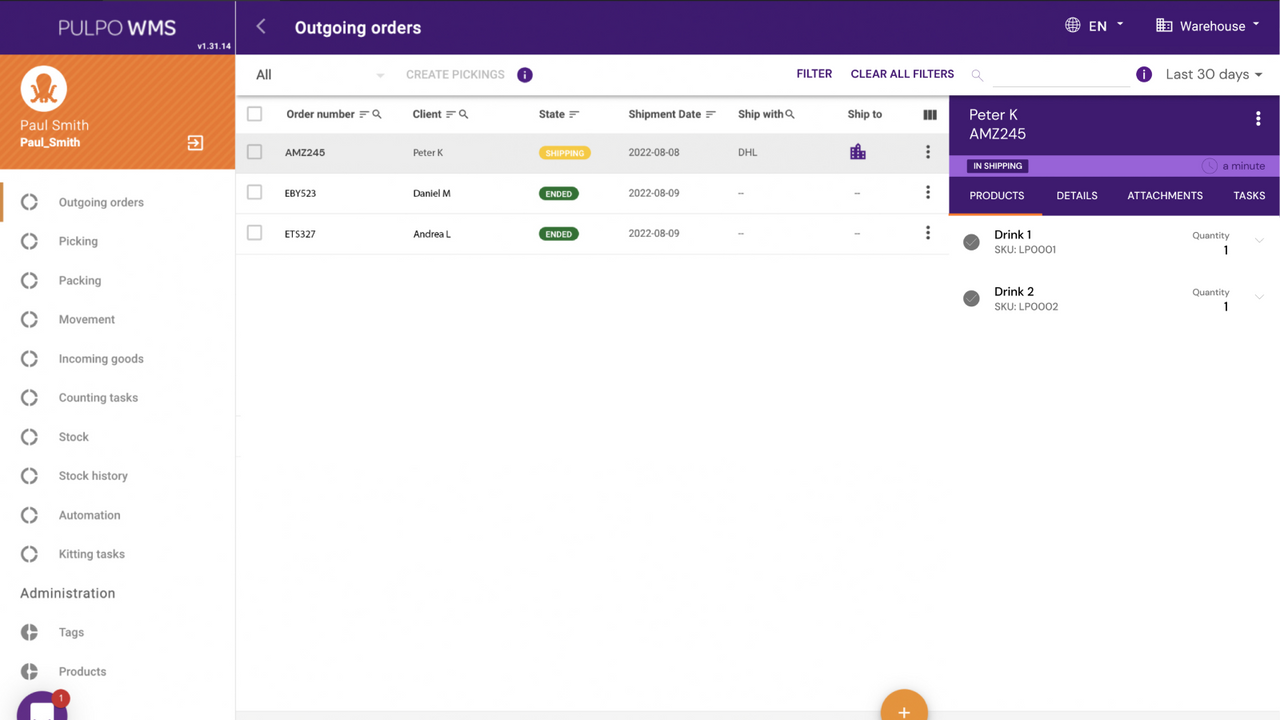 Ecommerce warehouse management system Outgoing Orders