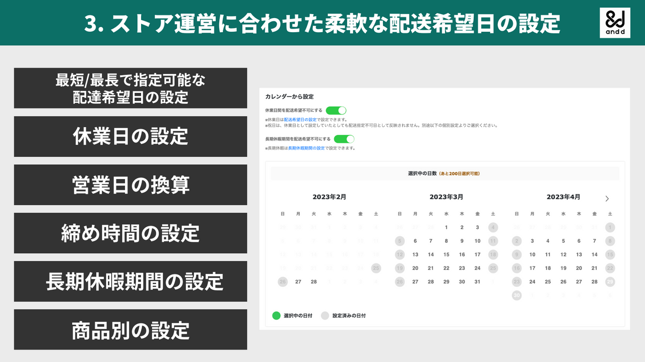 ストア運営に合わせた柔軟な配送希望日の設定