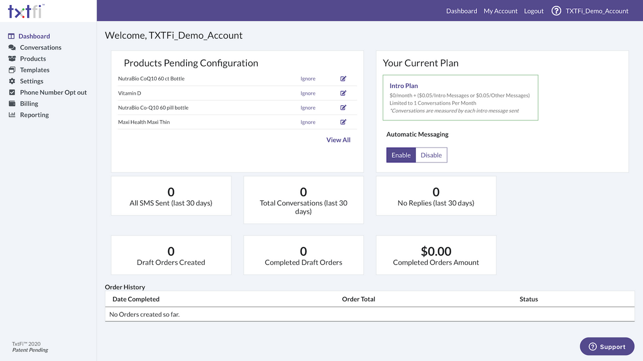 setup sms ordering shopify - dashboard