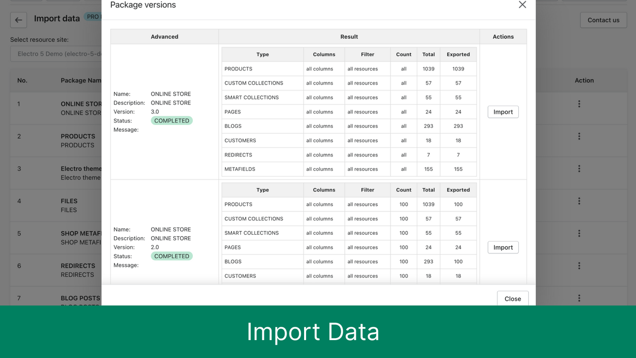 Import to Destination Store