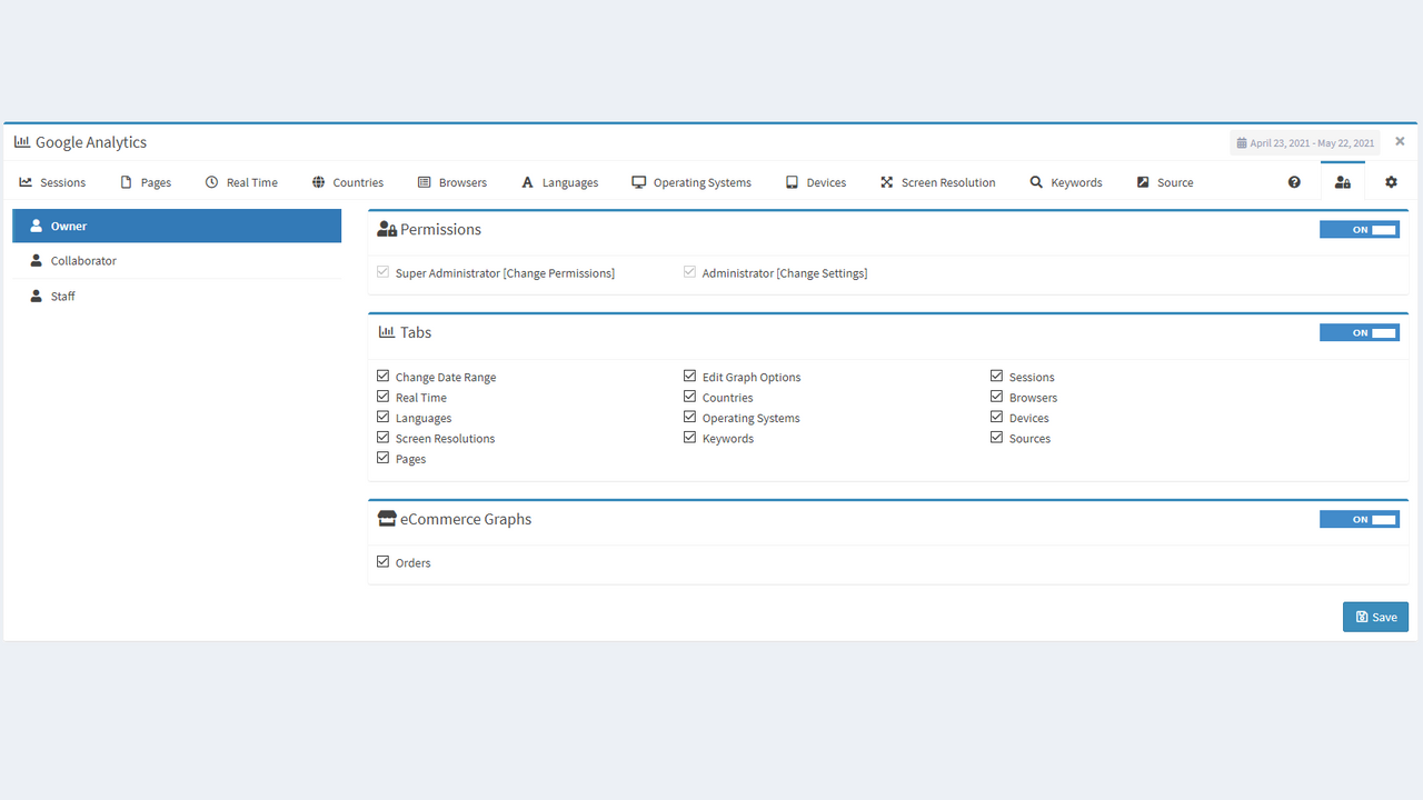 Permission system, to control the widget use per user type.