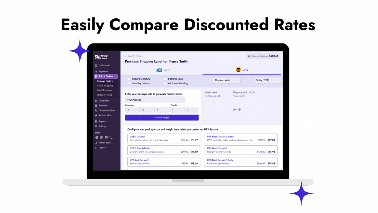 Easily view and compare your different postage options!