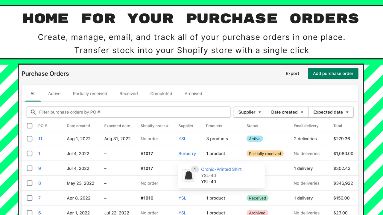 Create Professional Purchase Orders from Shopify orders