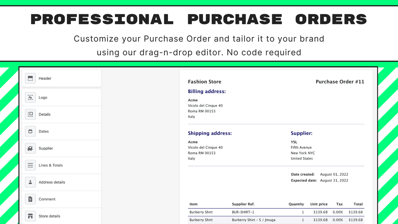 Professional Purchase Order (PO) template PDF