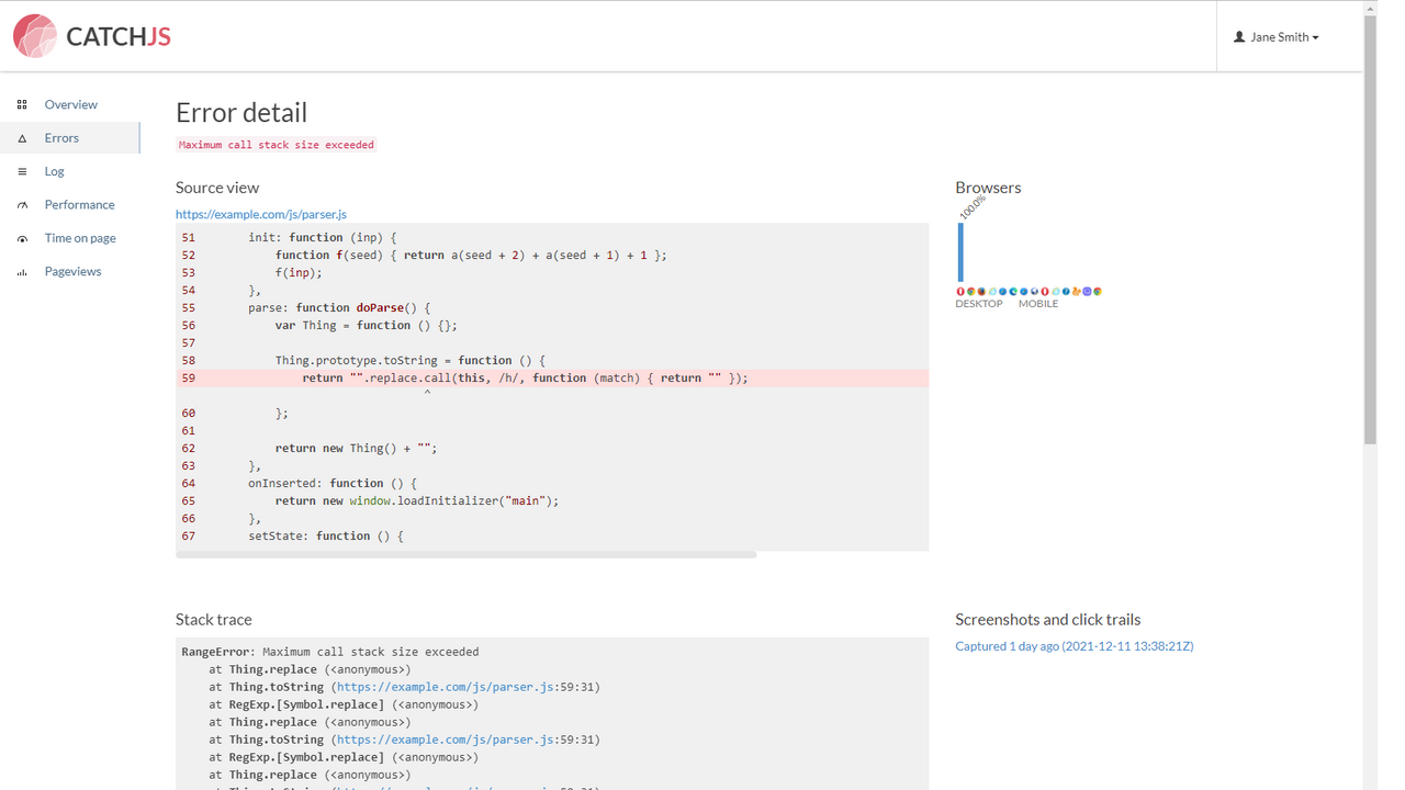 Technical details of a particular error