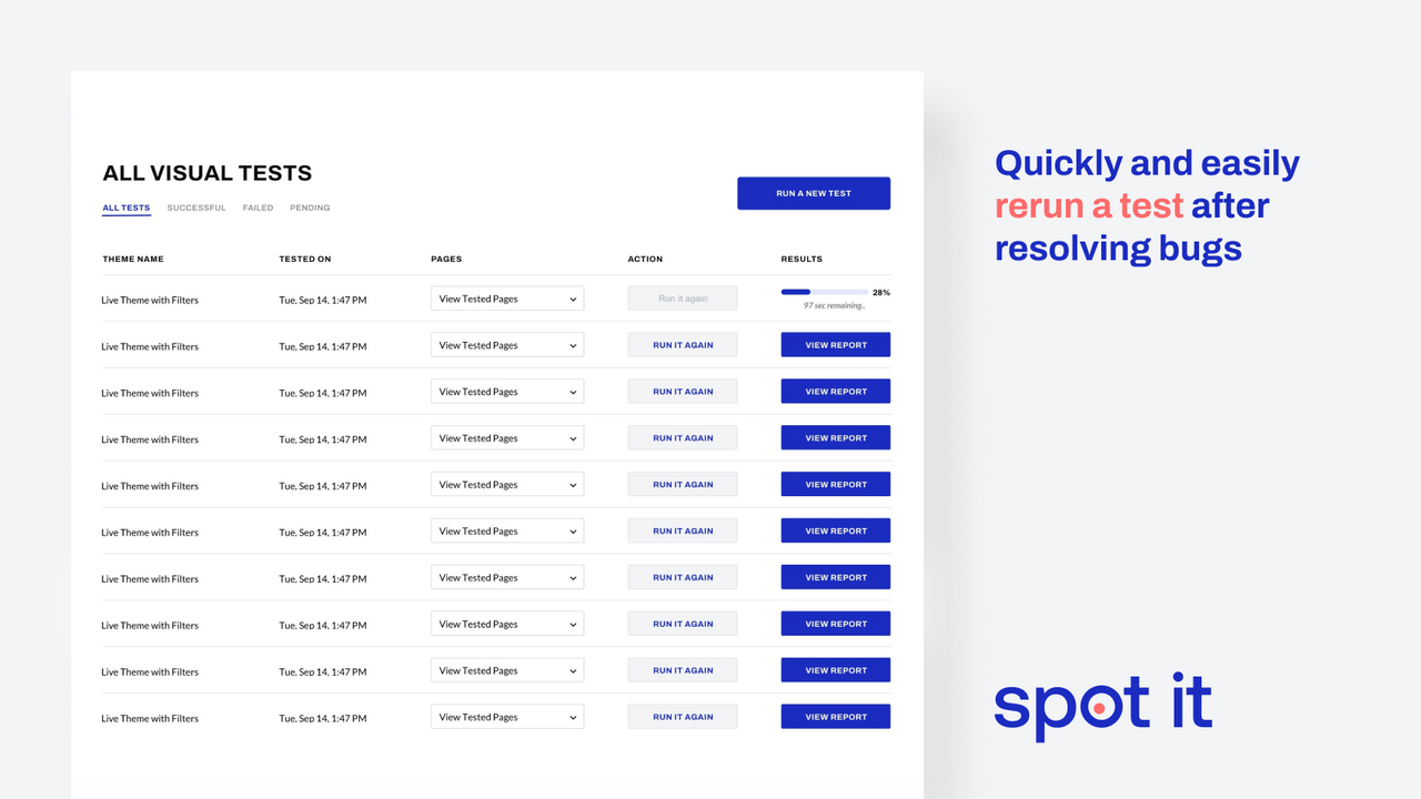 Quickly and easily rerun a test after resolving bugs