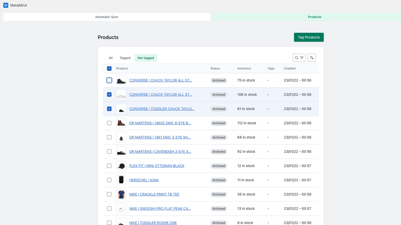 Manually choosing products to add metafields