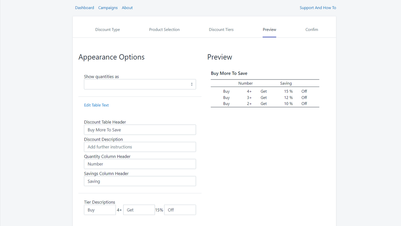 Control your discount table's appearance and language