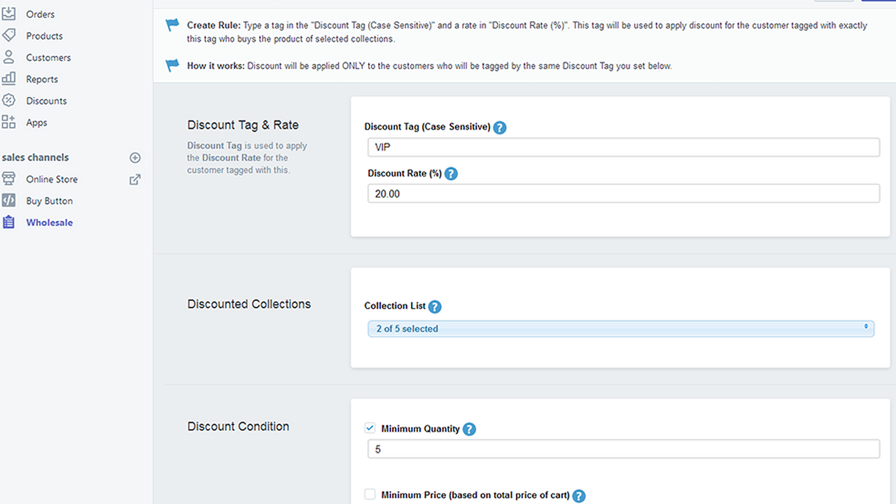 Creating wholesale discount rule in app backend