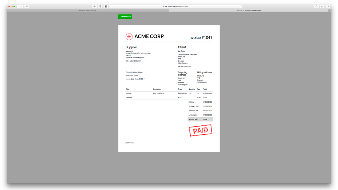 Printer friendly invoice view