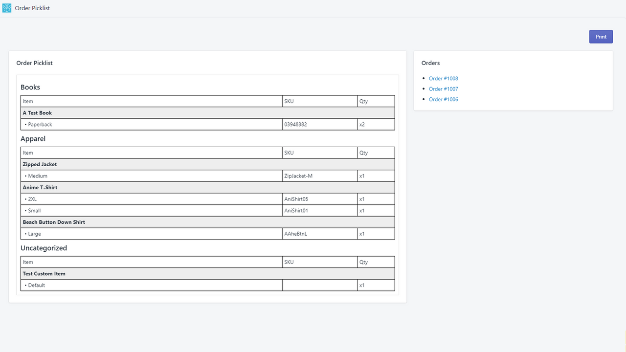 Easy to read picklist is generated from your orders.