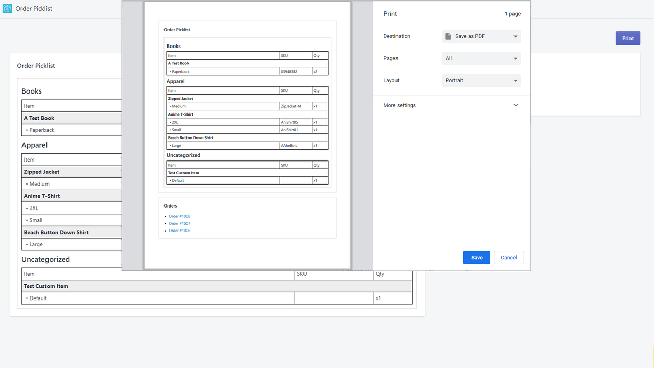 Print the picklist for inventory pickers.