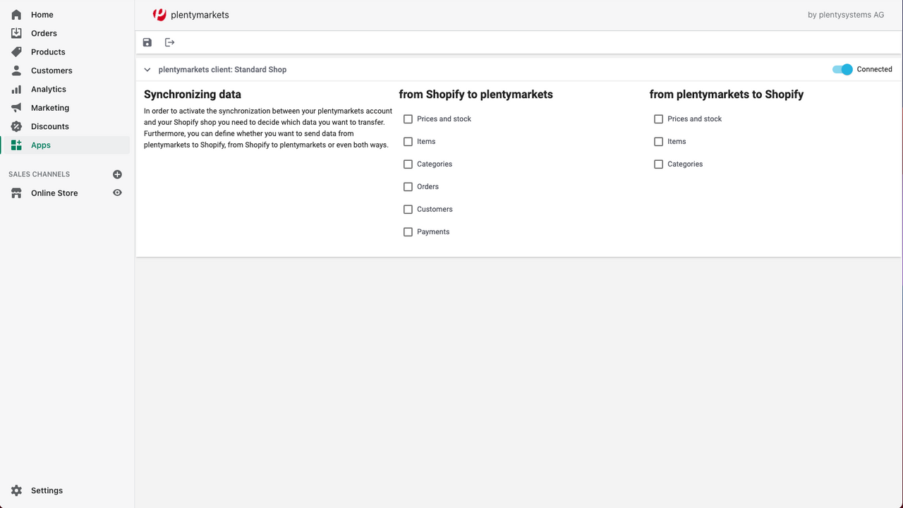 Setting up the connection to plentymarkets