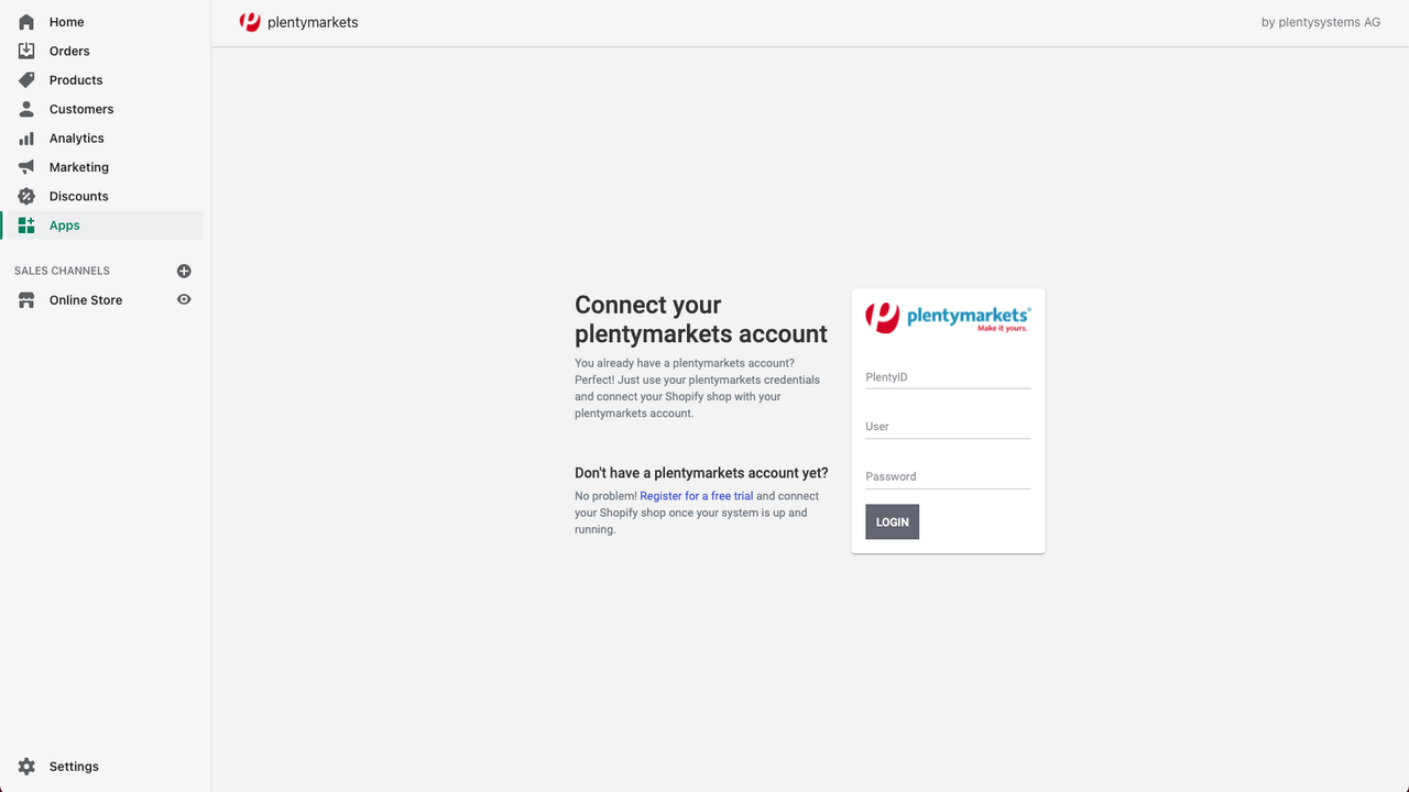 Login / Connect your plentymarkets system